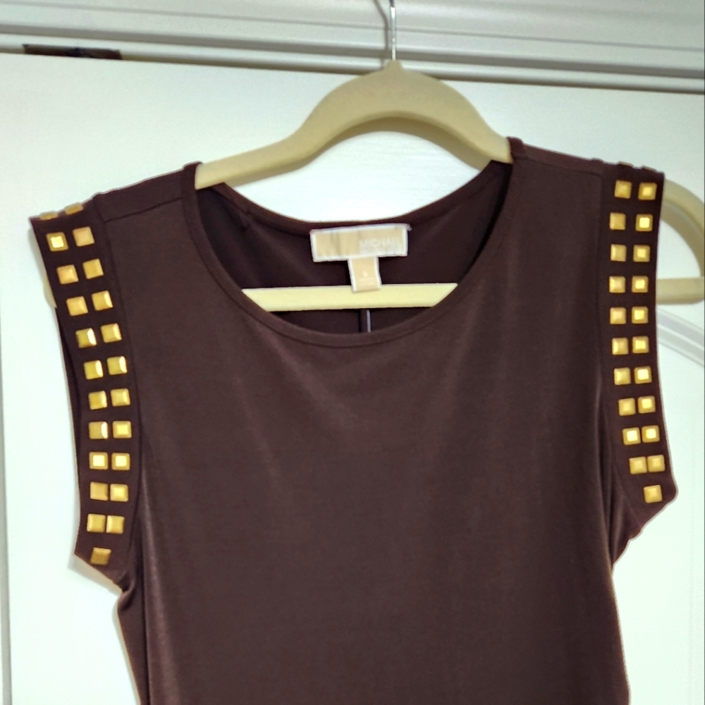 SOLD!!!   Michael Kors Brown Studded Matte Jersey  Dress  Size Small - Picture 7 of 9